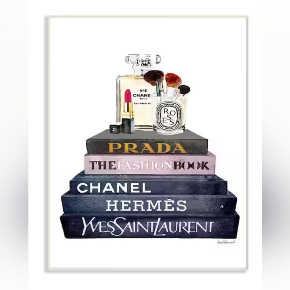 Glam Fashion Book Stack & Makeup" Wall Art NWT 12.5 in. x 18.5 in.